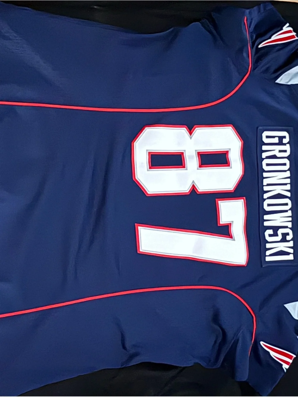 Nike Navy, White and Red Patriots #87 Football Jersey